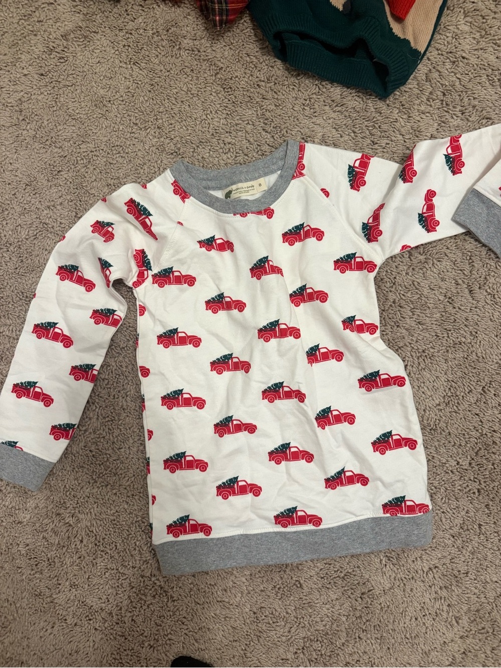 Kids White Holiday Truck Pullover Sweatshirt with Red Print